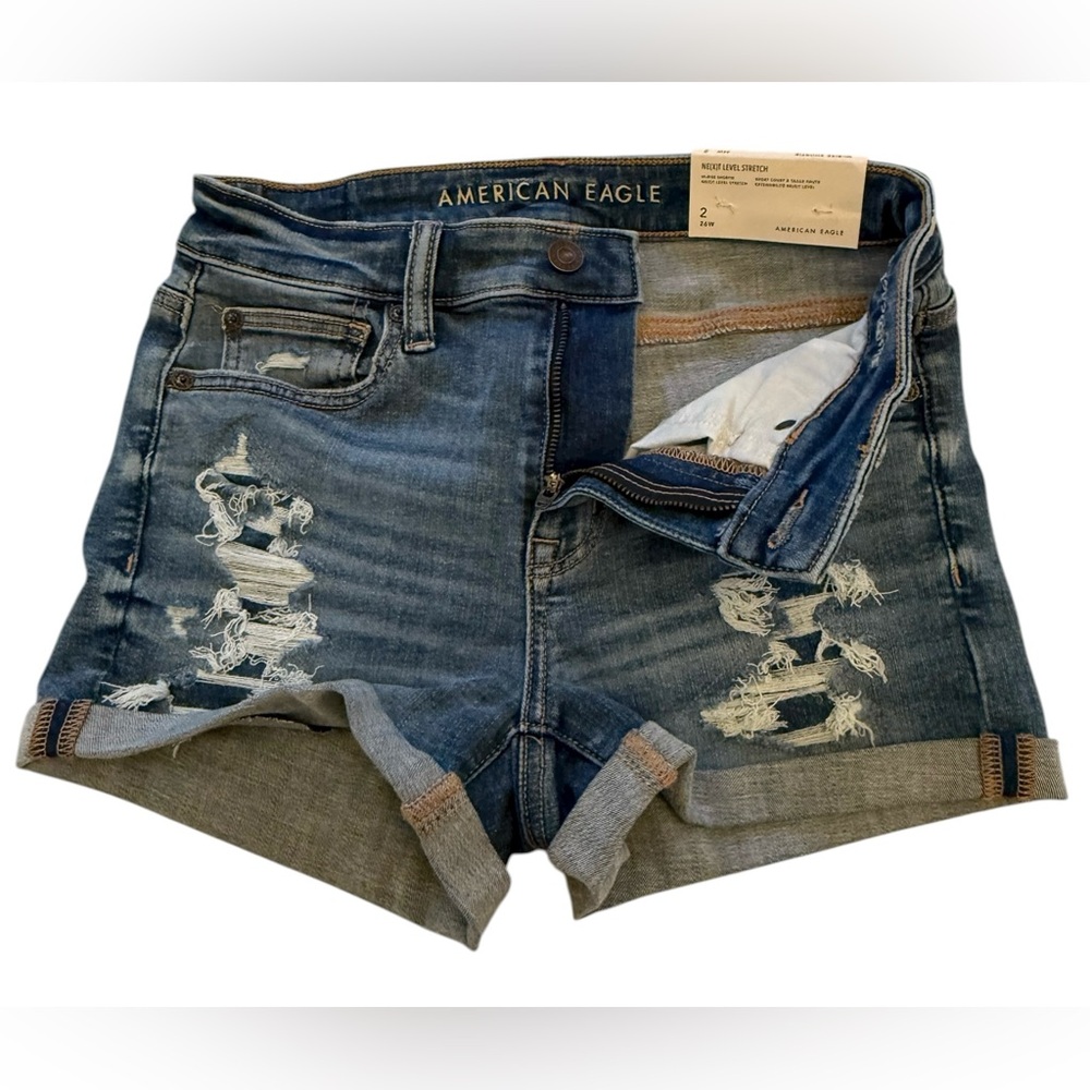 American Eagle Outfitters Women's Dark Blue Ripped Jean Shorts Size 2 W 26 NWT - Picture 8 of 16